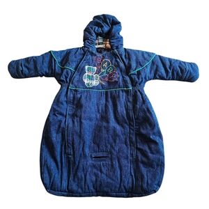 Vintage Kid Warmers 6/9mo Baby Denim Hooded Bunting Snowsuit